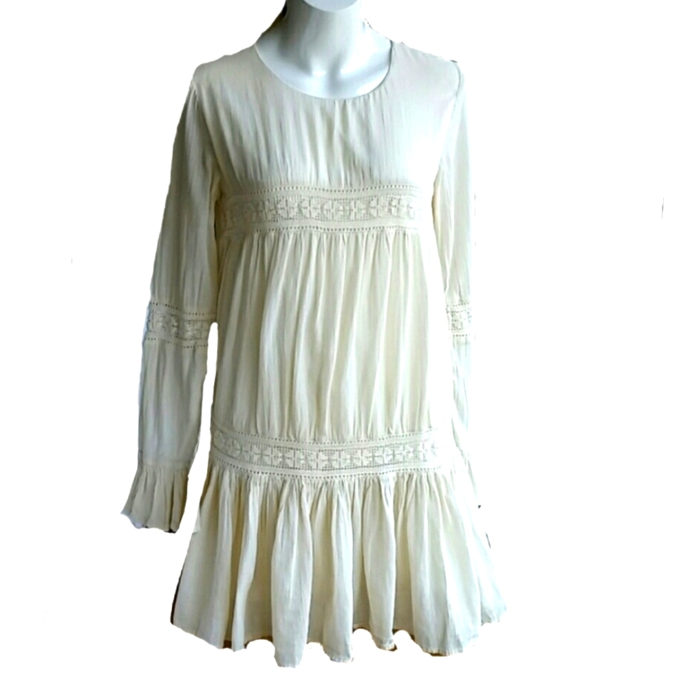 Tularosa Berkeley Romantic Boho Cotton Ivory Tunic Dress Lightweight Siz…